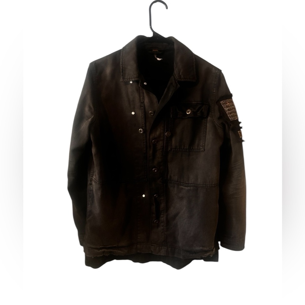 Free People Embellished Military Shirt Jacket Utility bohemian woman size XS